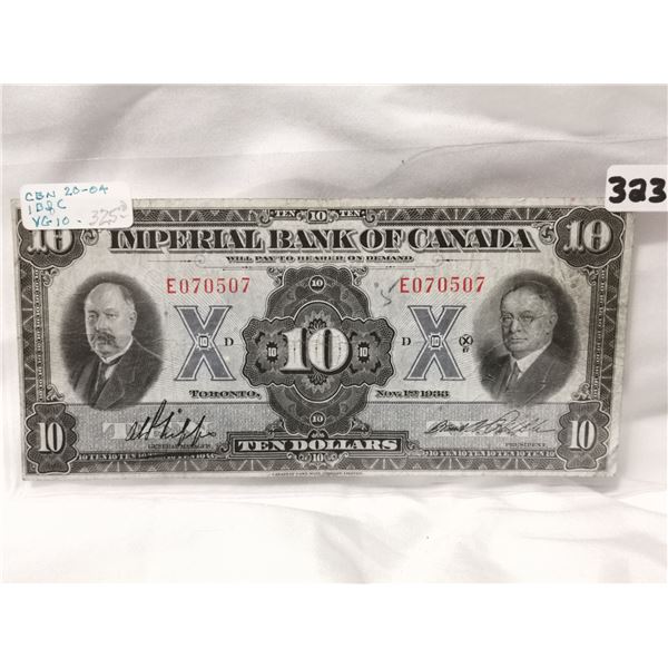 Rare 1933 $10 Imperial Bank,Charter Bank Note