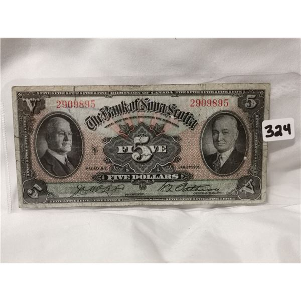 1935 $5 Bank of Nova Scotia, Charter Bank Note