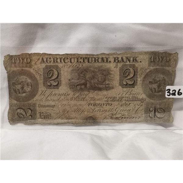 Rare 1834 $2 Agricultural Bank, Charter Bank Note