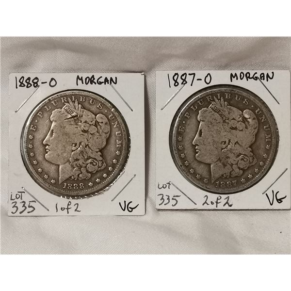 1887 O & 1888 O Morgan Silver Dollars