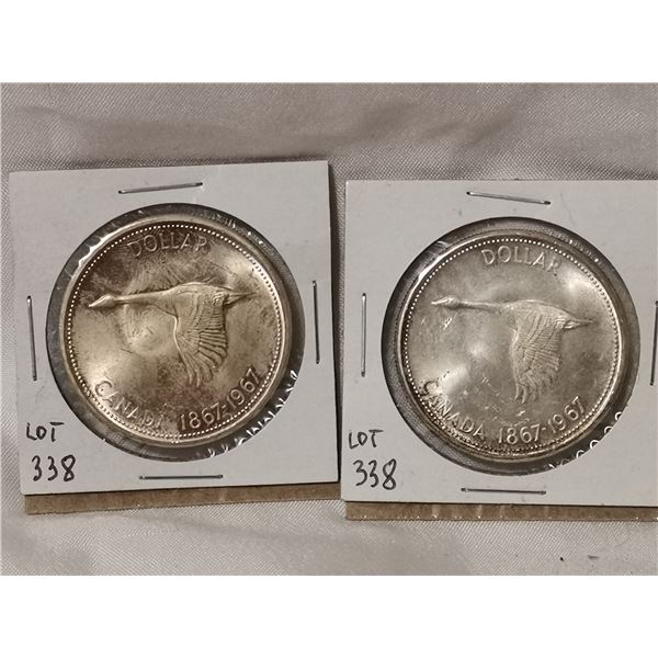 Two 1967 $1 Canada Silver Dollar
