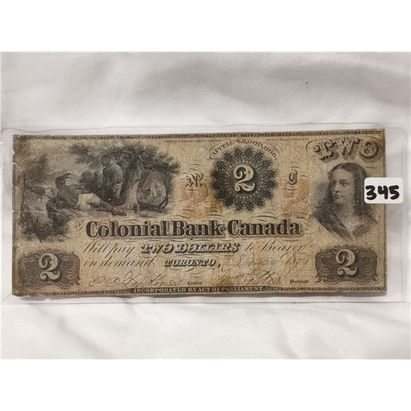 Rare 1859 Colonial Bank $2 Charter Bank Note