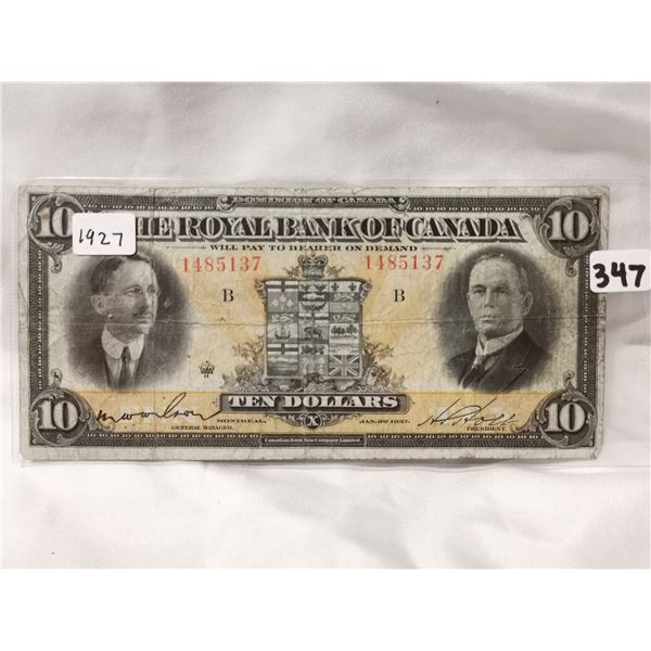 1927 $10 Royal Bank, Charter Bank Note
