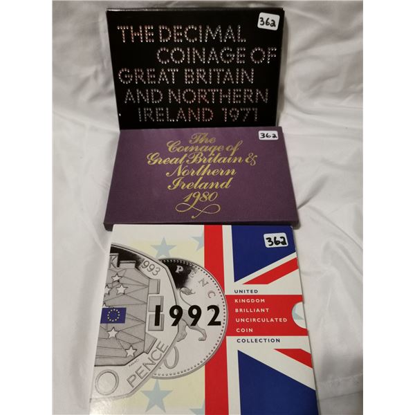 3 sets of British coins, 1970,1980,1992