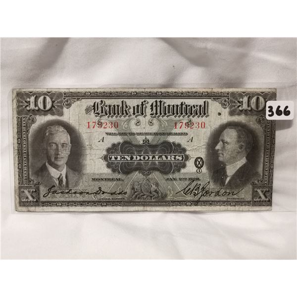 Large 1931 $10 Bank of Montreal, Charter Bank Note
