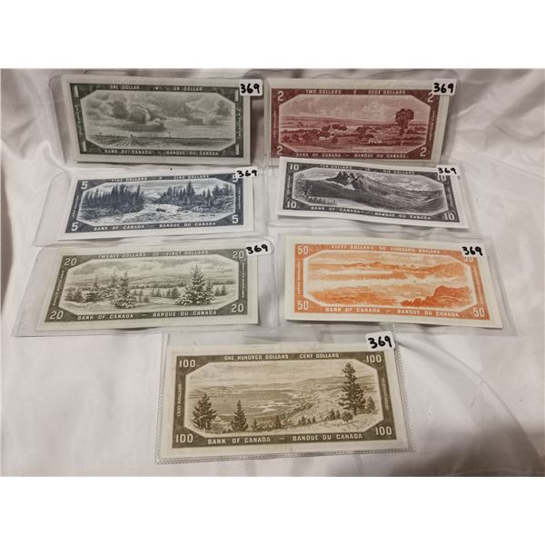 Landscape 1954 Bills, full set from $1 to $100, Very High Grades