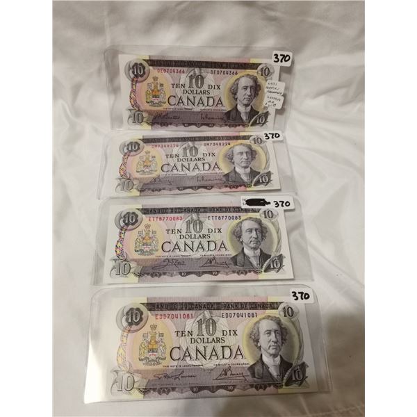1971 four different signatures $10 Bills, 3UNC, 1 AU