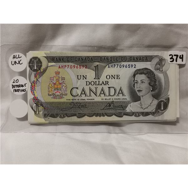 $1 1973 20 Different Prefixes, all high grade