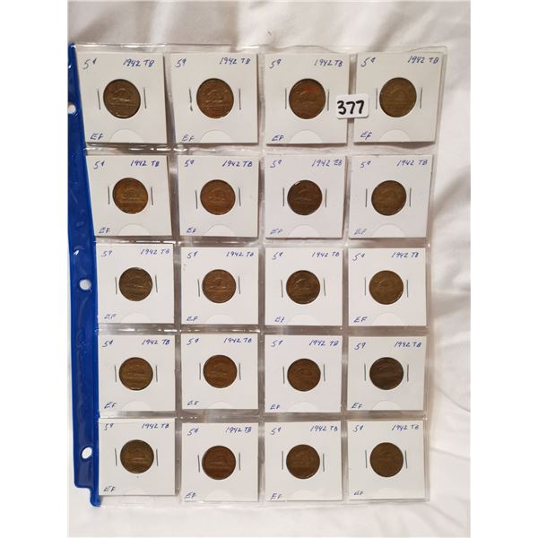 1942 Tombac 5 cent coins,EF , Full Sheet