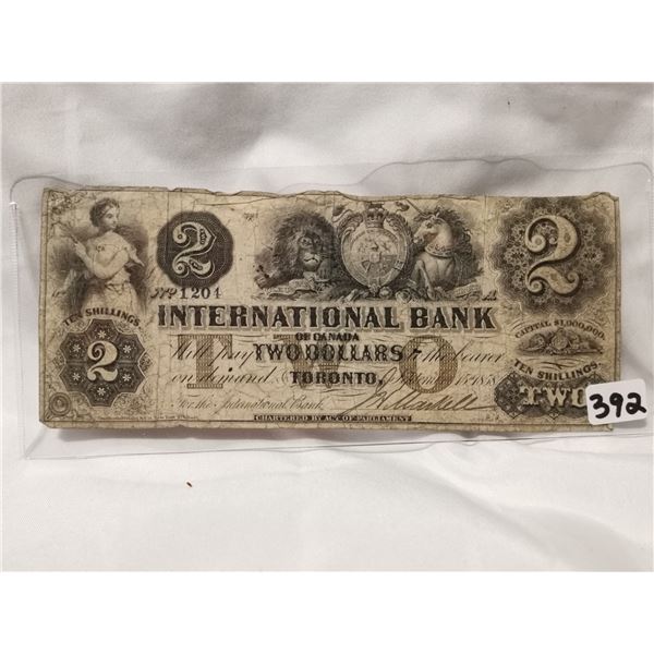 1858 $2 International Bank Charter Bank Note