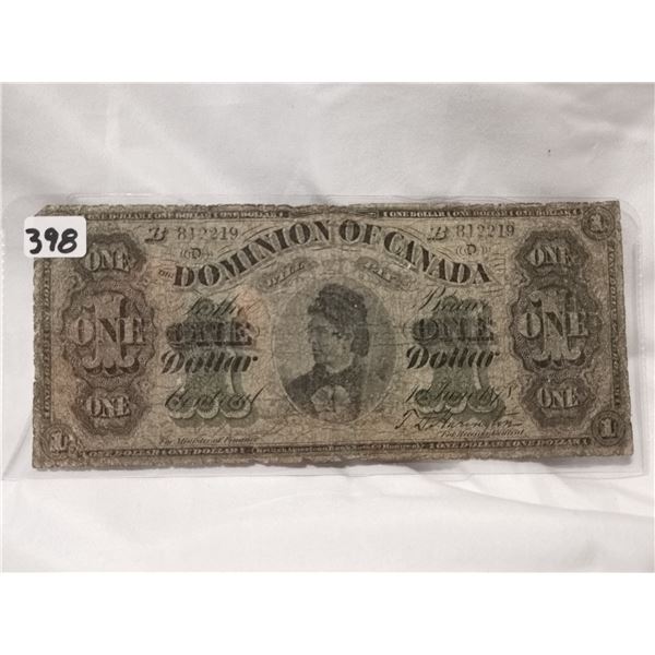 1879 $1 Dominion of Canada Bill, Low Grade