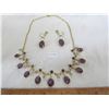Image 1 : 9 KT Gold with Amethyst , Pearls, Necklace and Ear Rings Gold has been Tested