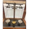 Image 2 : Very unique Brass chemist scale in original walnut and glass case, comes with 5 brass weights, origi