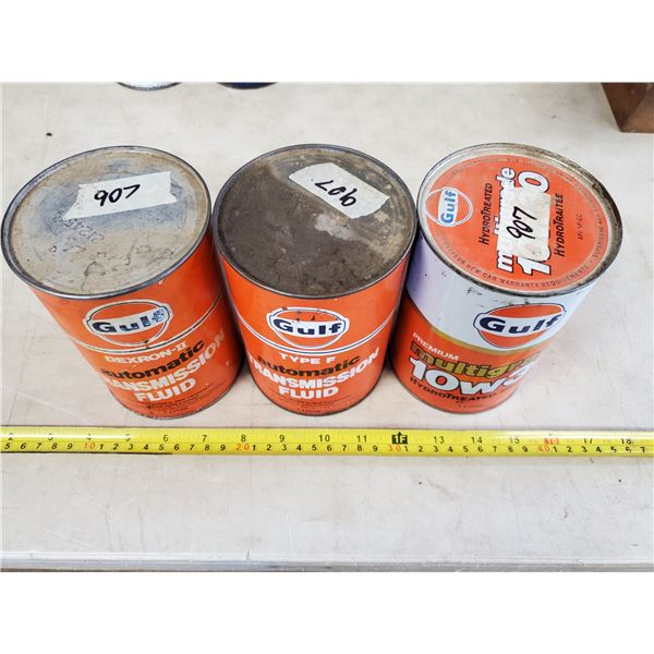 3 GULF OIL TINS 1 LITRE (FULL)