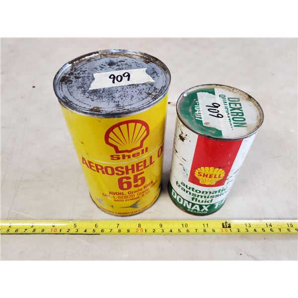 SHELL 65 OIL TIN (EMPTY) + SHELL ATF TIN (FULL)