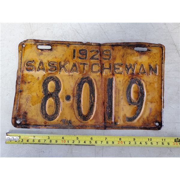 1929 SASK LICENSE PLATE