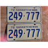 Image 1 : 777' series matching pair of 1972 Saskatchewan license plates