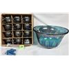 Image 1 : Rare Vintage Indiana Carnival Glass Iredescent Blue Punch Bowl / Grape Leaf Pattern Plsu 12 Matching