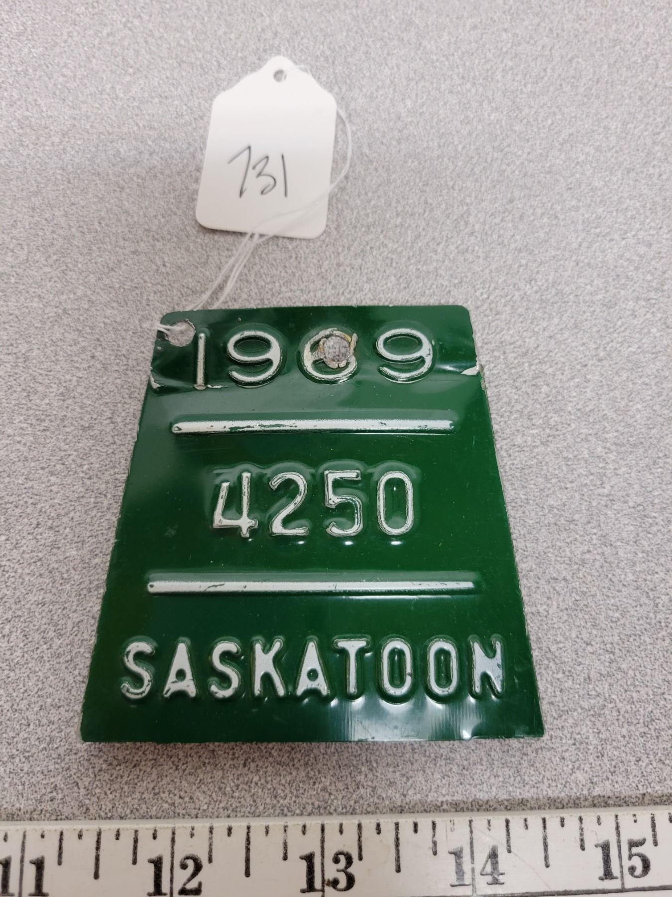 1969 Saskatchewan tin bicycle license Saskatoon Schmalz Auctions