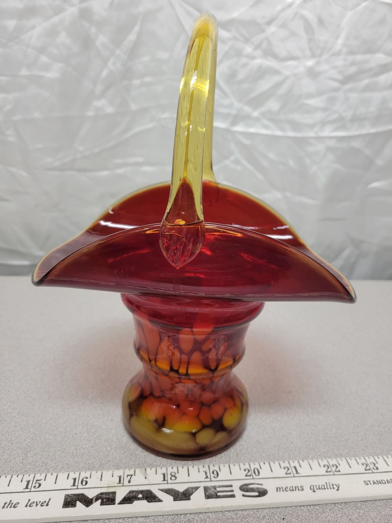 Hand Blown 'Alta' glass basket medicine hat unusual colors Schmalz