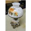 Image 2 : Large Floral White Glass Oil Lamp Converted to Electric