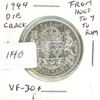 Image 1 : 1944 .50C Canadian Silver Coin Die Crack From Hoof to 4 to Rim VF 30+
