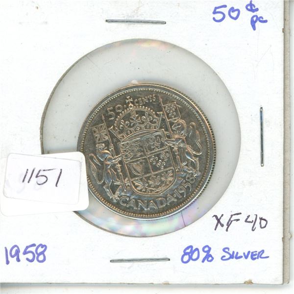 1958 .50C Canadian Silver Coin EF40
