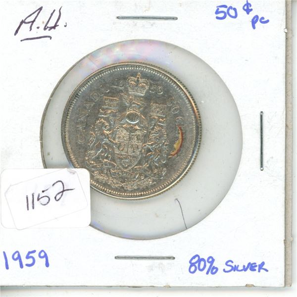 1959 .50C Canadian Silver Coin AU