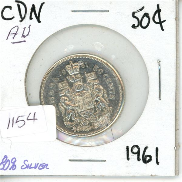 1961 .50C Canadian Silver Coin AU