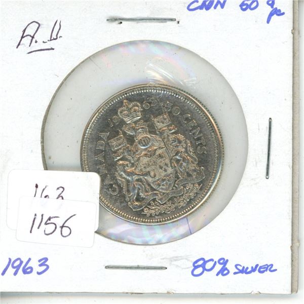 1963 .50C Canadian Silver Coin AU