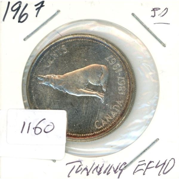1967 .50C Canadian Silver Coin Tonning EF40