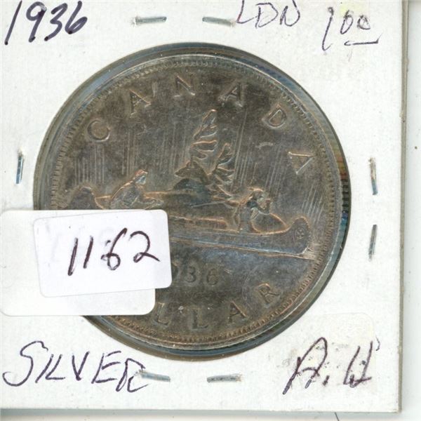 1936 $1 Canadian Silver $ AU