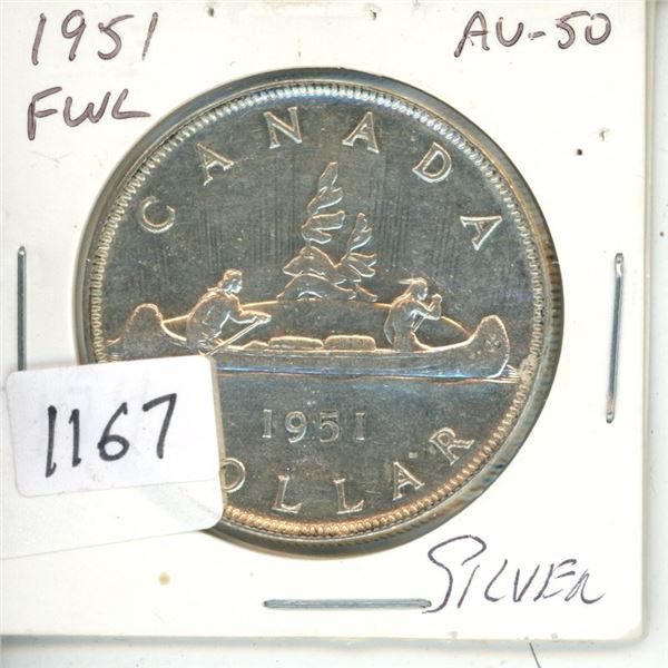 1951 $1 Canadian Silver $ AU50