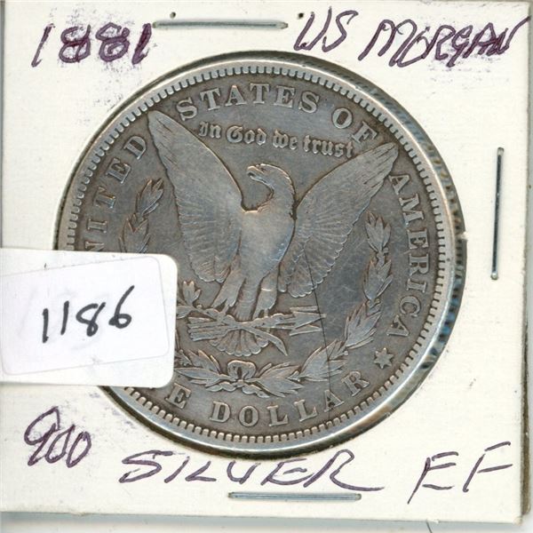 1881 USA $1 Silver Morgan EF