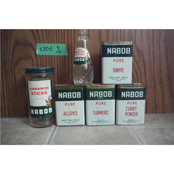 6 vintage Nabob tins/containers