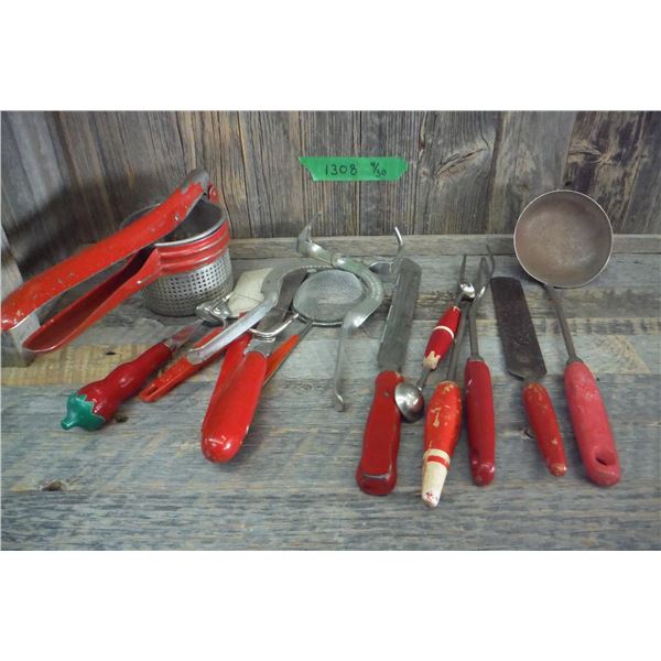 Red antique kitchen tools