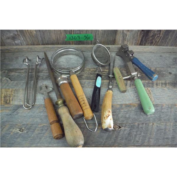 assorted antique kitchen tools