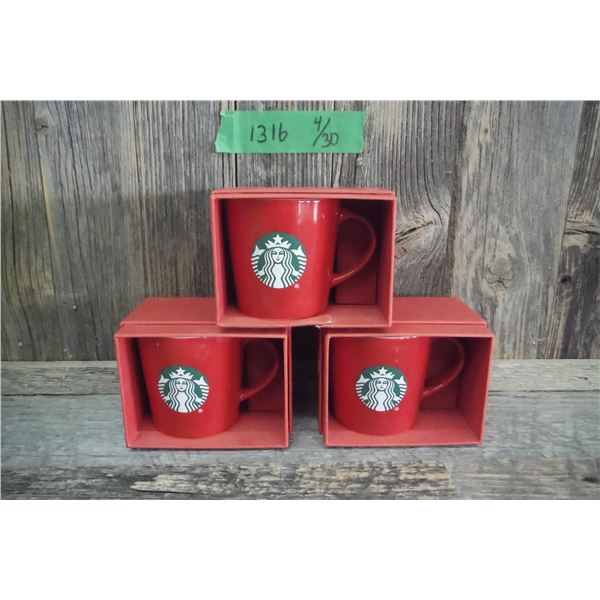 3 Starbucks mugs in gift boxes