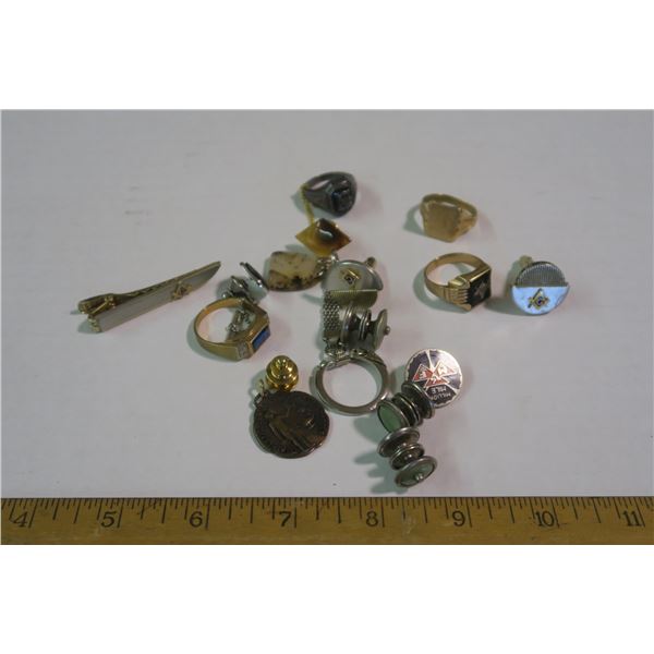 Lot of Cufflinks, Rings, Tie Clips, Etc. - Some Masonic