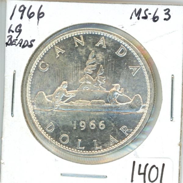 1966 Canada silver dollar MS-63 Lg beads