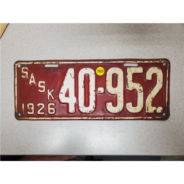 1926 Saskatchewan license plate