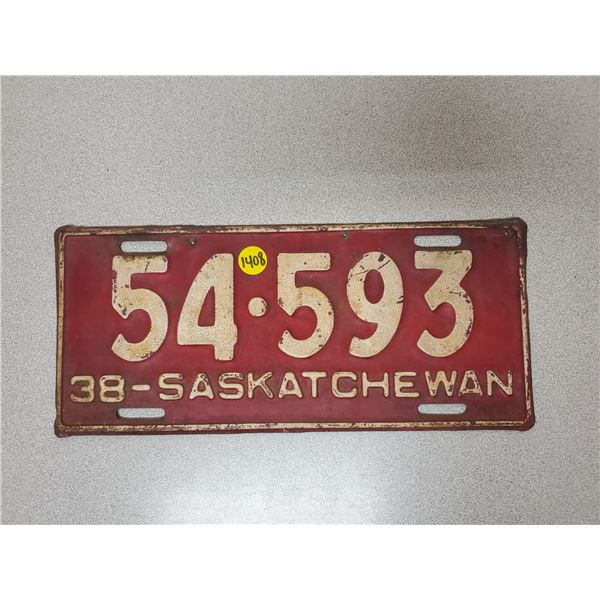 1938 Saskatchewan license plate