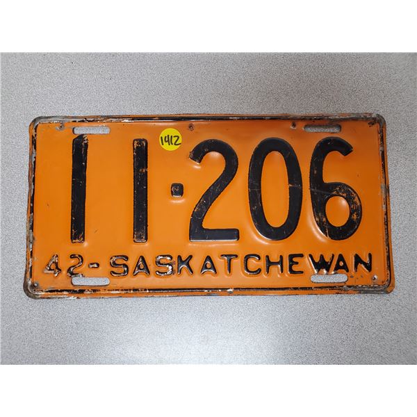 1942 Saskatchewan license plate