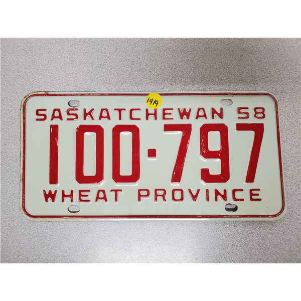 1958 Saskatchewan license plate