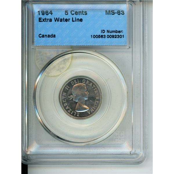 1964 5 cents cccs ms-63 extra water line