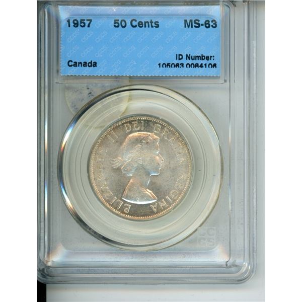 1957 50 cents cccs ms-63