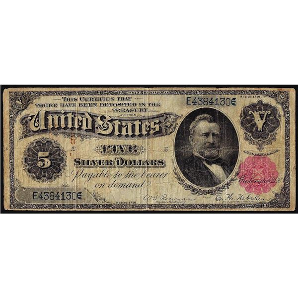 1891 $5 Silver Certificate Note