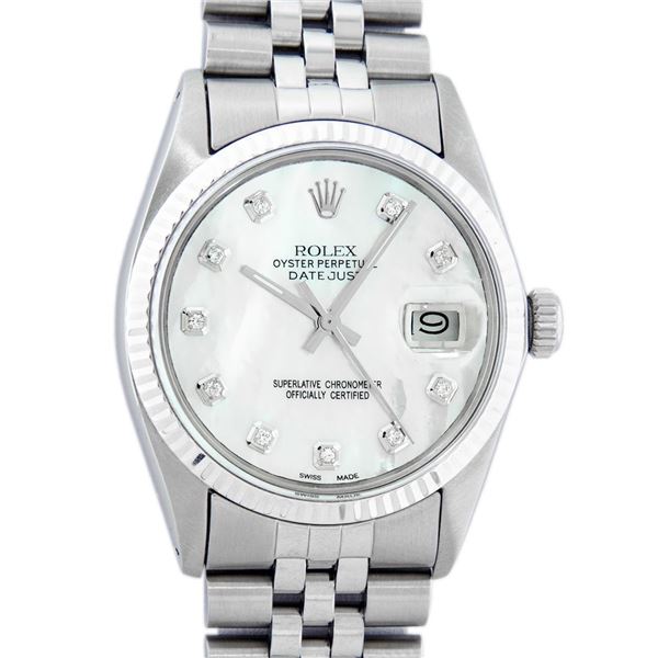 Rolex Men's Stainless Mother Of Pearl Diamond Datejust Wristwatch