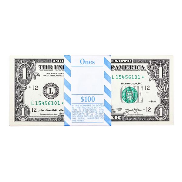 Pack of (100) Consecutive 2013 $1 Federal Reserve STAR Notes San Francisco