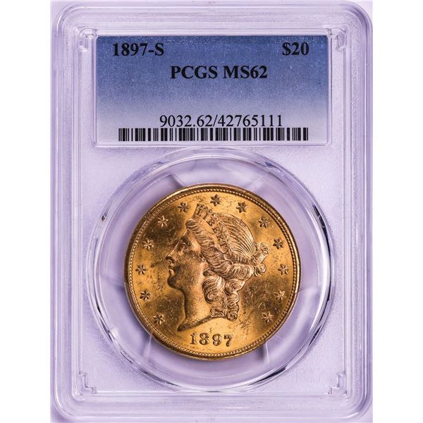 1897-S $20 Liberty Head Double Eagle Gold Coin PCGS MS62